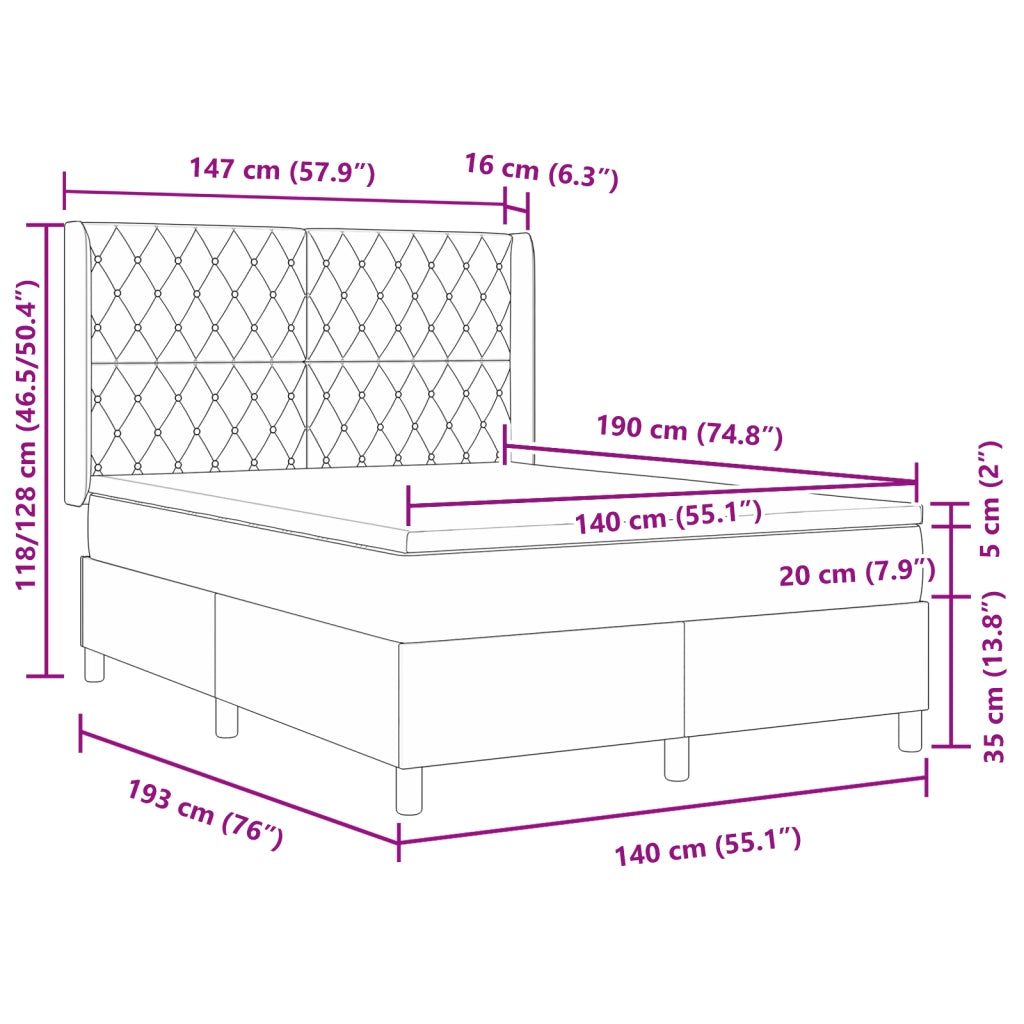 Letto a molle con materasso  Grigio chiaro 140x190 cm Velluto