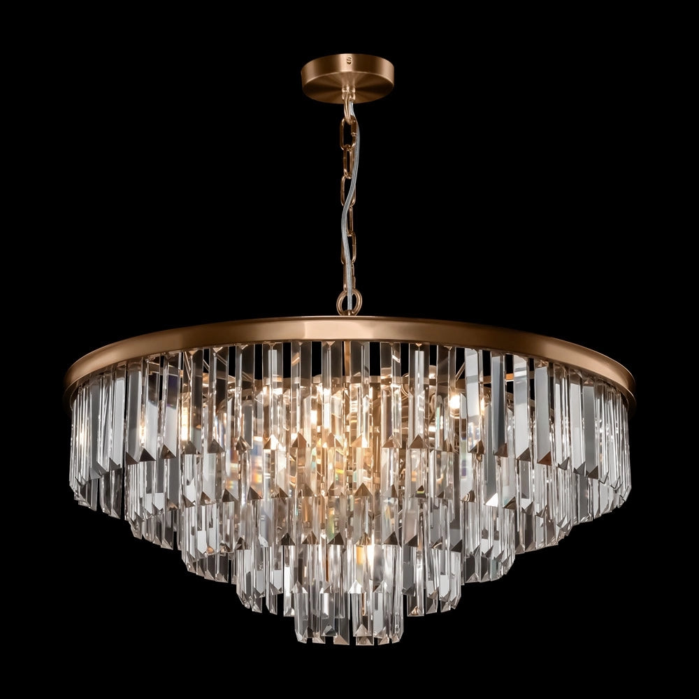Lampadario Contemporaneo Revero Metallo Ottone 12 Luci Diffusori Vetro