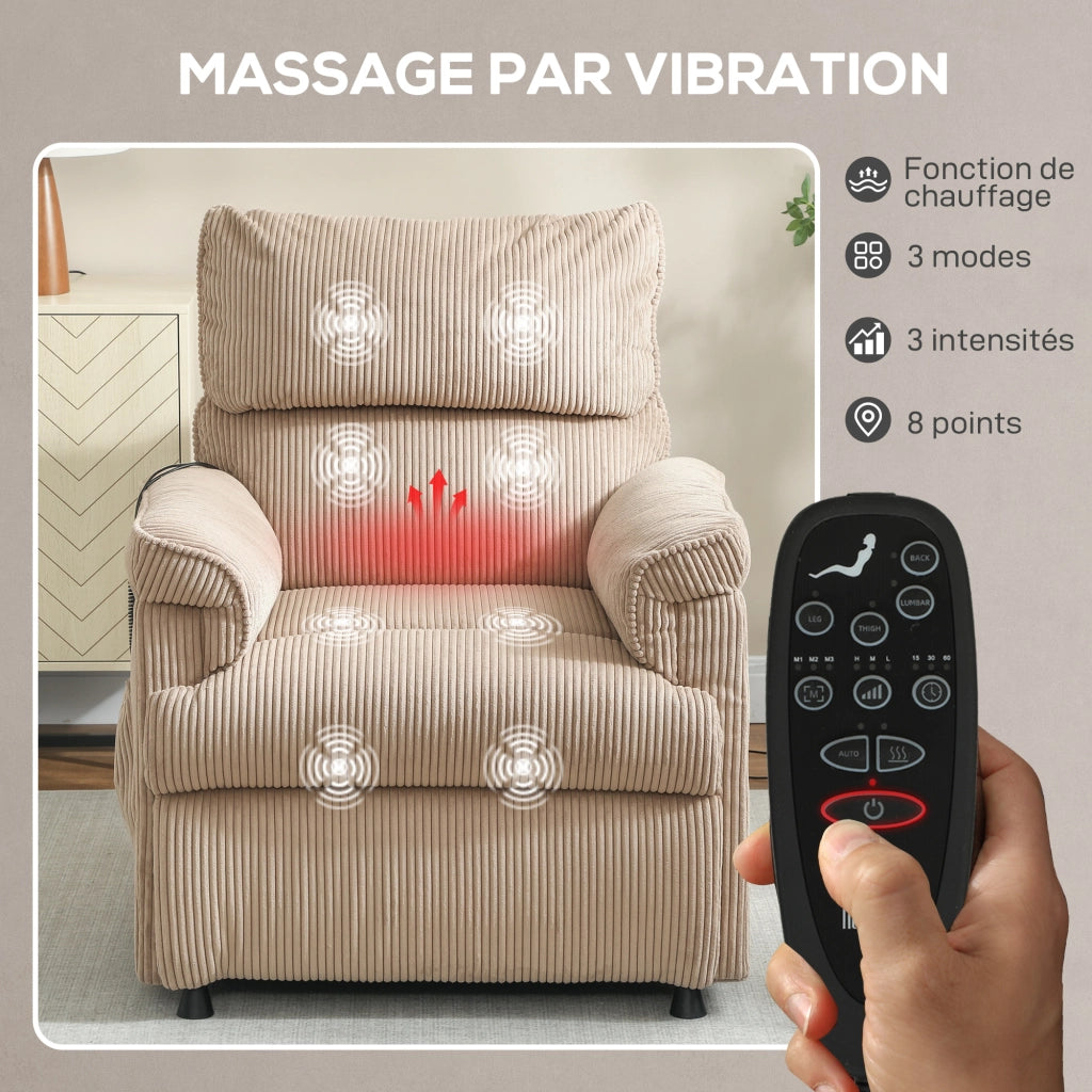 Poltrona relax elettrica massaggiante e riscaldante ¨C zephmum ¨C velluto coste marrone