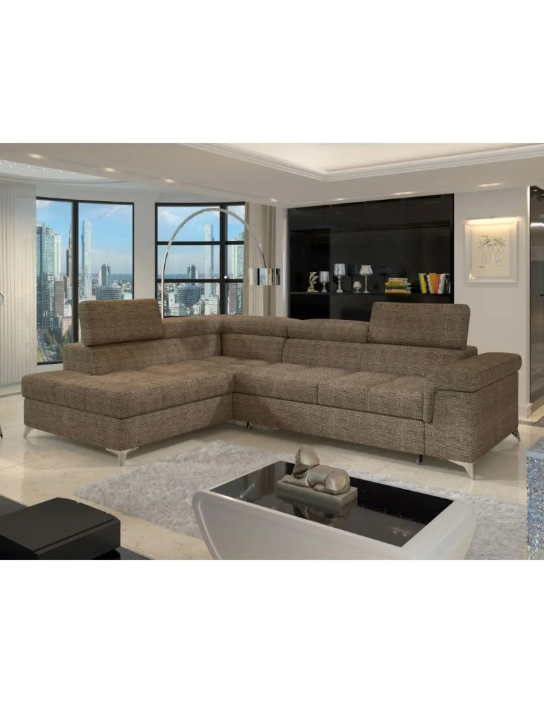 Divano ad angolo trasformabile PALAZZO 4 posti beige – angolo sinistro con 1 cuscino