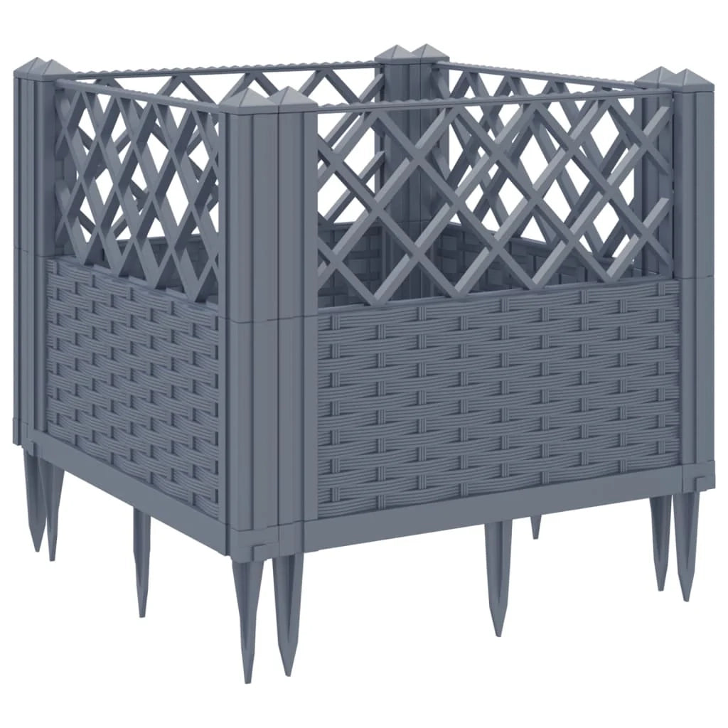 Fioriera rialzata per piante fiori patio giardino con picchetti 43,5 x 43,5 x 43,5 cm PP grigio 02_0038202