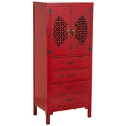 Mobiletto in legno con 4 cassetti e 2 ante rosso 60x40x140h cm