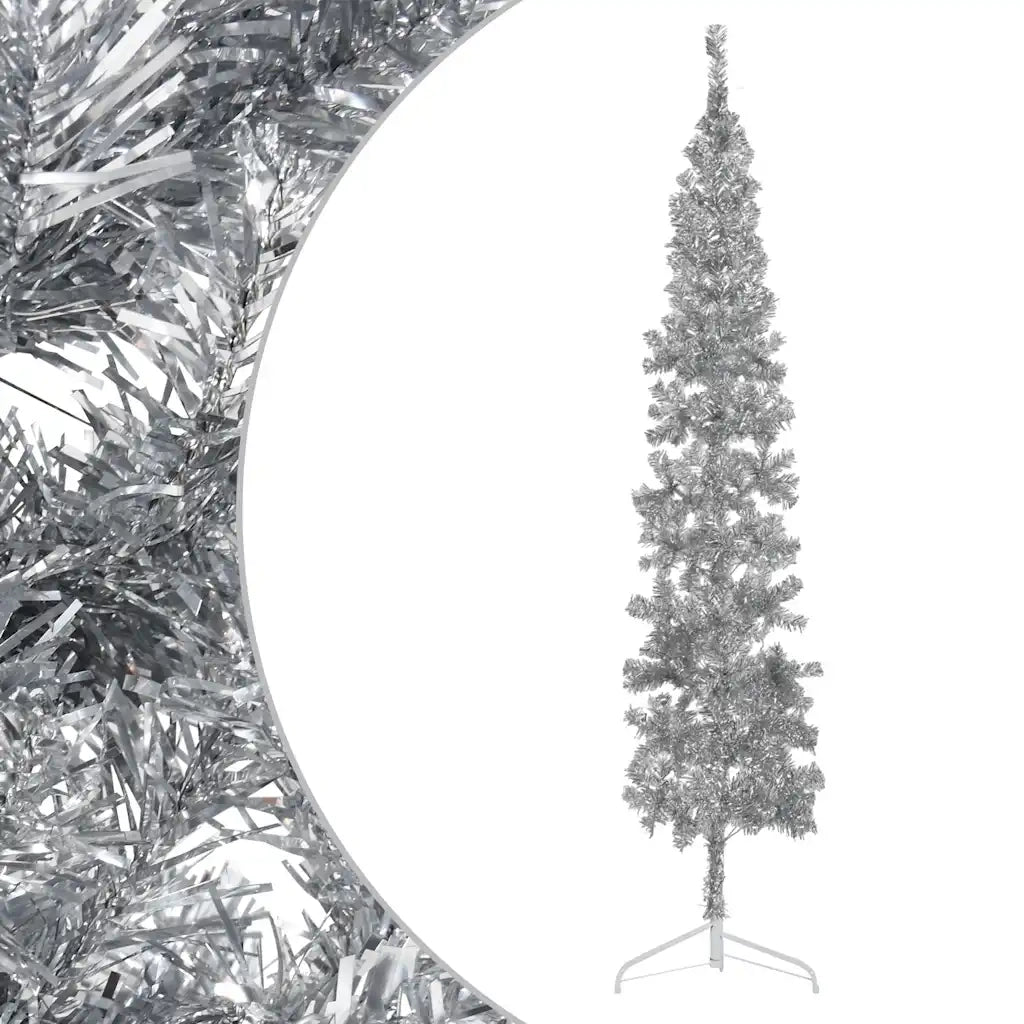 Albero Natale Artificiale Sottile a MetÃ  Supporto Argento 240cm