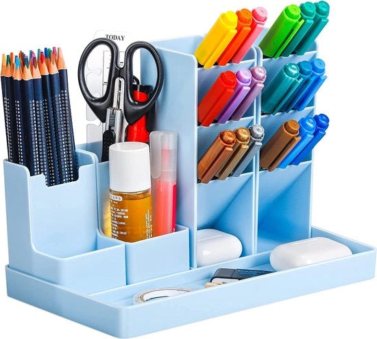 Pennarecipienti per scrivania, 5 pezzi, liberi da combinare, per bambini, in plastica, organizzatore multifunzionale per scrivania, cassetto per penne per penne, ufficio, casa, scuola, blu