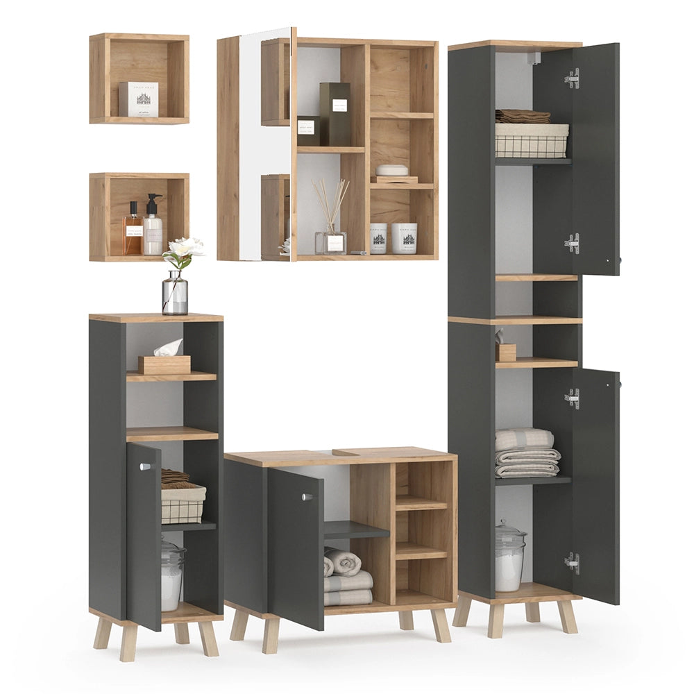 Vicco Set mobili bagno Antracite 5 parti, con armadio alto