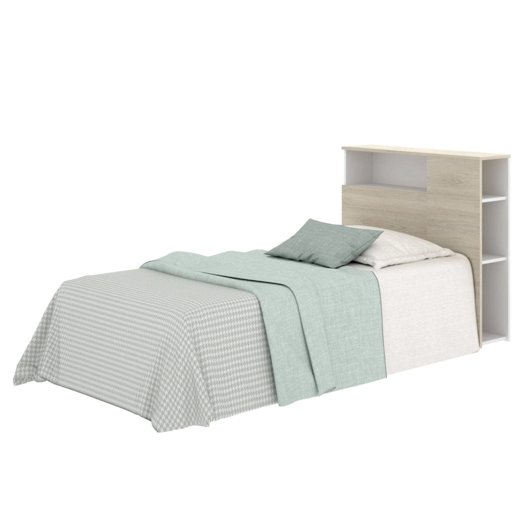 Testiera letto Haitang, Spalliera, Testata per camera da letto, Poggiatesta, 23x99 h96 cm, Bianco e Rovere