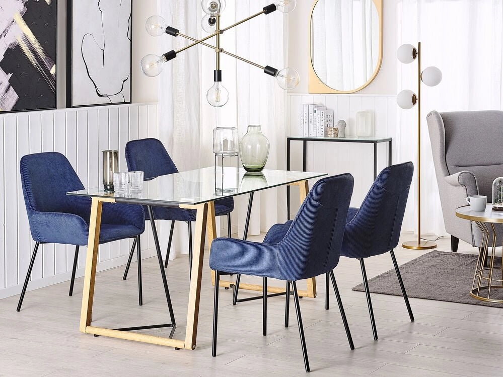 Tavolo da Pranzo Trasparente 140 x 80 cm Piano in Vetro Temperato Metallo Leggero Base in Legno Rettangolare Scandinavo Moderno