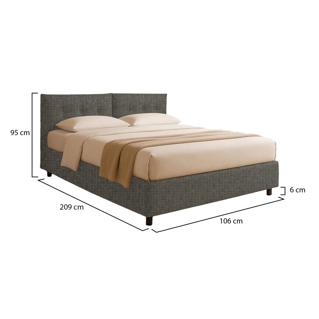 Truro, Letto Singolo Sfoderabile Made in Italy, Grigio Tortora