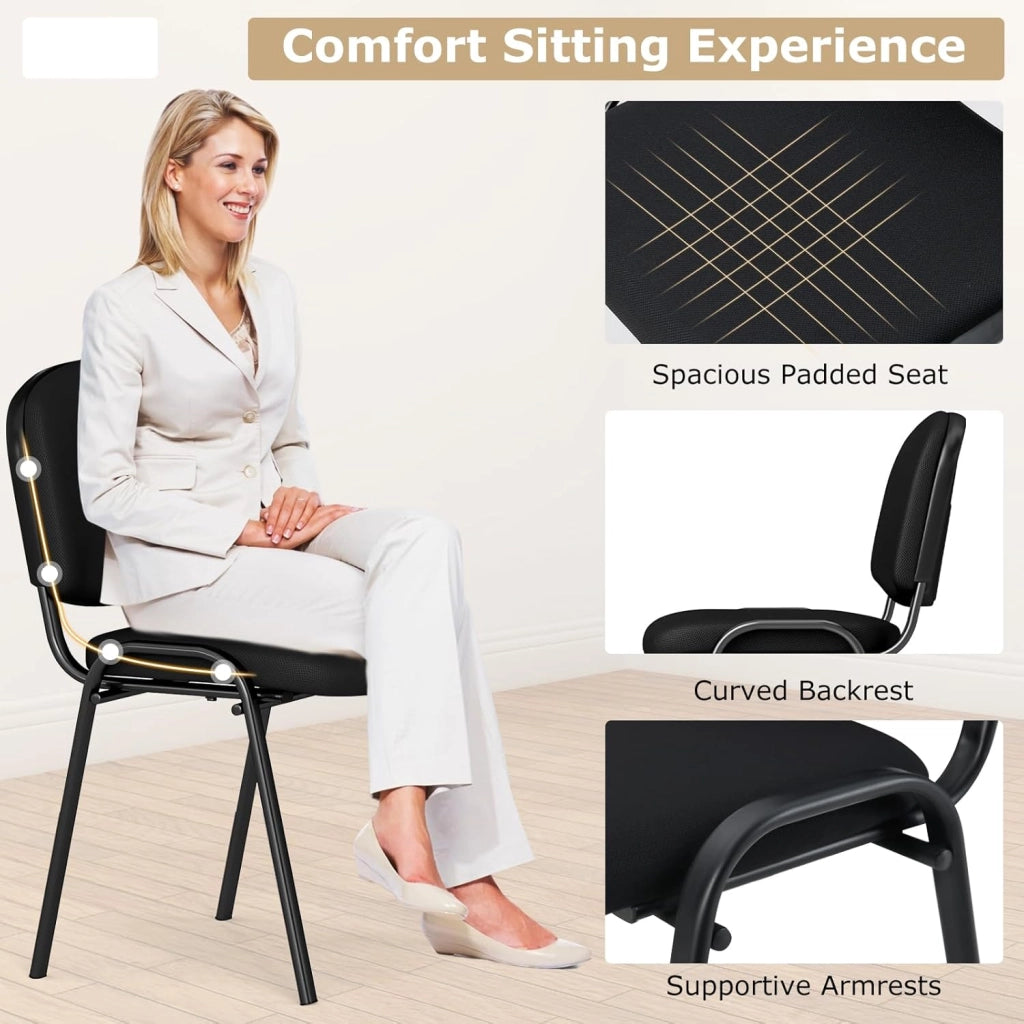 Set di 5 Sedie Impilabili da Ufficio, Ergonomiche con Seduta e Schienale Imbottiti, Telaio in Metallo, Carico 150 kg, per Sala d'Attesa e Ufficio
