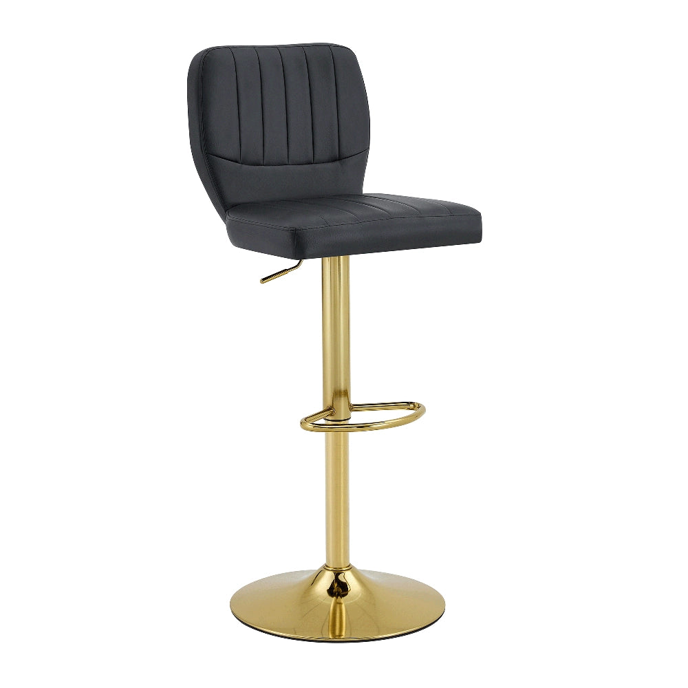 Sgabello da Bar Regolabile con Schienale ¨C MINIMAL ¨C Ecopelle Nera, Girevole 360¡ã, Finitura Oro