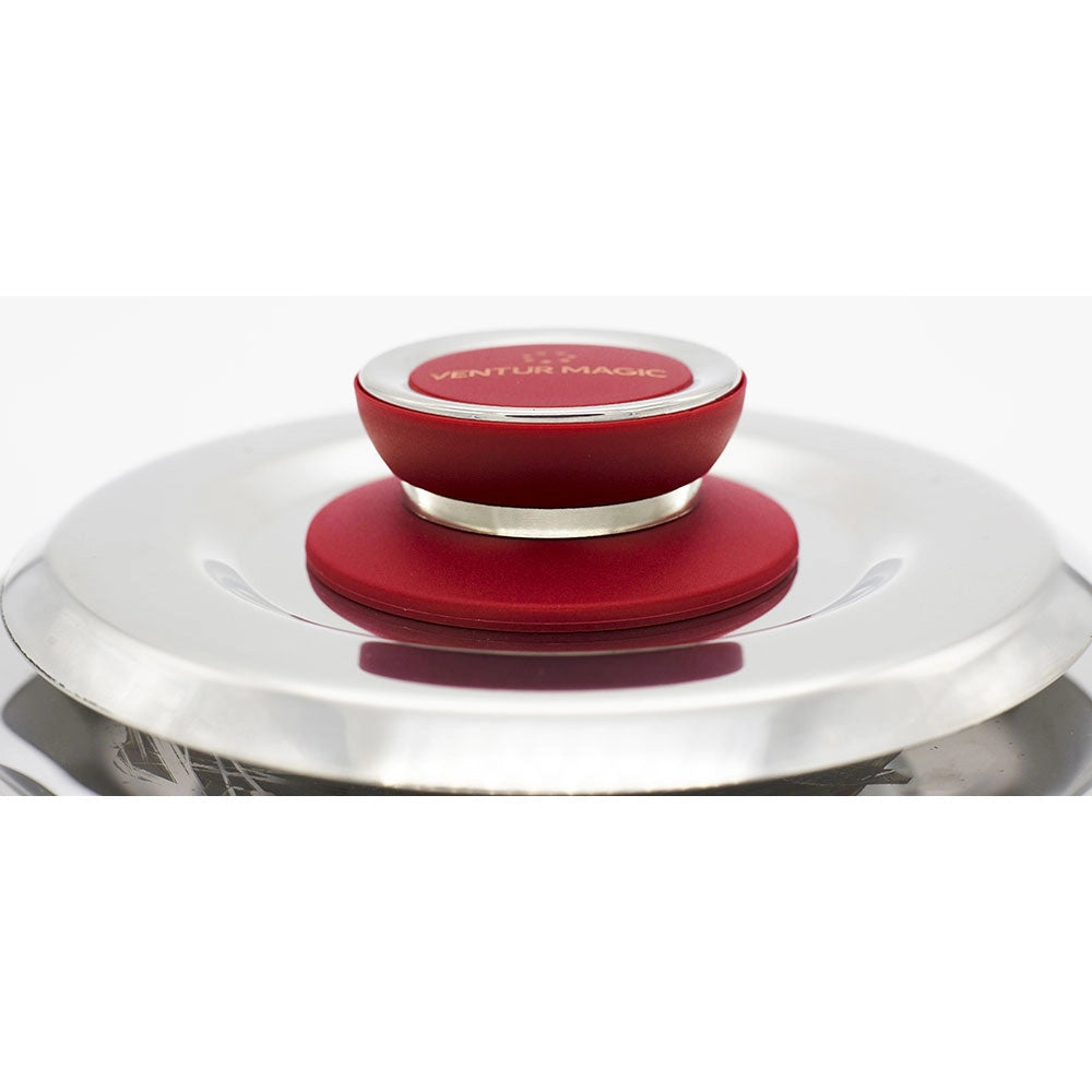 Kit 4 Coperchi Magici Antiodore Ventur Magic Ø25, Ø27, Ø31, Ø35 cm Cooker in Acciaio Inox Pomello Rosso