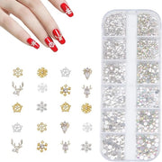 Accessori per unghie in vetro lucido con forma di fiocco di neve e renna per unghie DIY