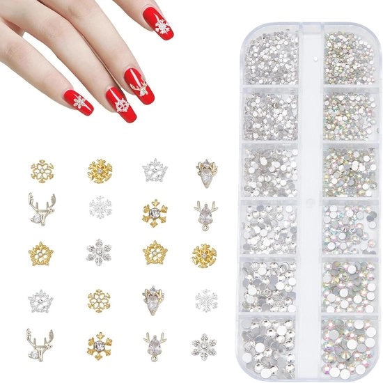 Accessori per unghie in vetro lucido con forma di fiocco di neve e renna per unghie DIY