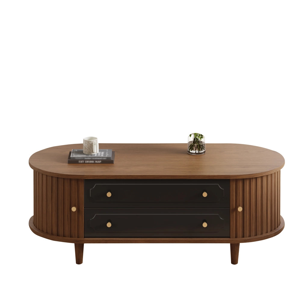TAVOLINO DA CAFFÈ 100 x 50 x 36 cm Effetto Noce e Nero con 2 cassetti