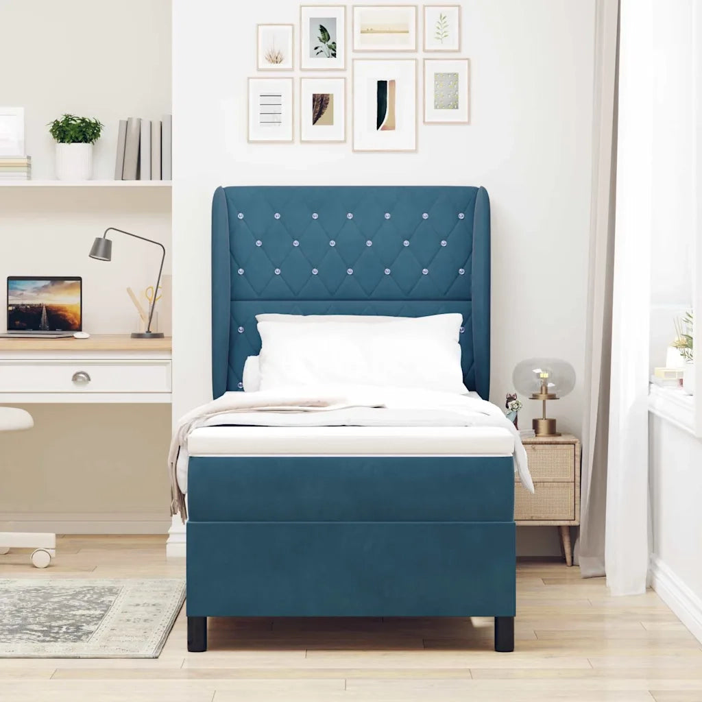 Letto a molle con materasso Blu Scuro 200 x 100 cm Velluto 3340866