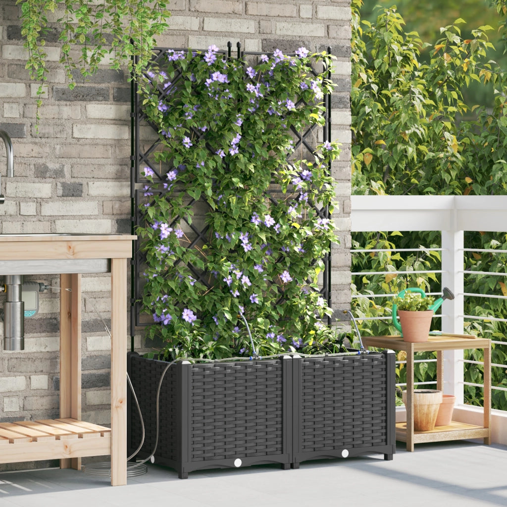 Fioriere da Giardino con Sistema di Irrigazione 2 pz Nero