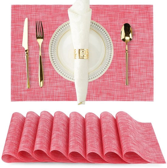 Set di 8 piatti per tavola in cotone, lavabili, 30*45cm, isolanti al calore e antiscivolo, adatti per la cucina o per la tavola da pranzo, Rosso