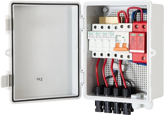 Pv-Verzamelbox, 4-Strengs Zonne-Verzamelbox con 15 A Zekering, 63 A Interruttore di Corrente, Fissi di Protezione, Casing in ABS per Systeem di Pannelli Solari On/Off-Grid, Classe di Protezione IP65