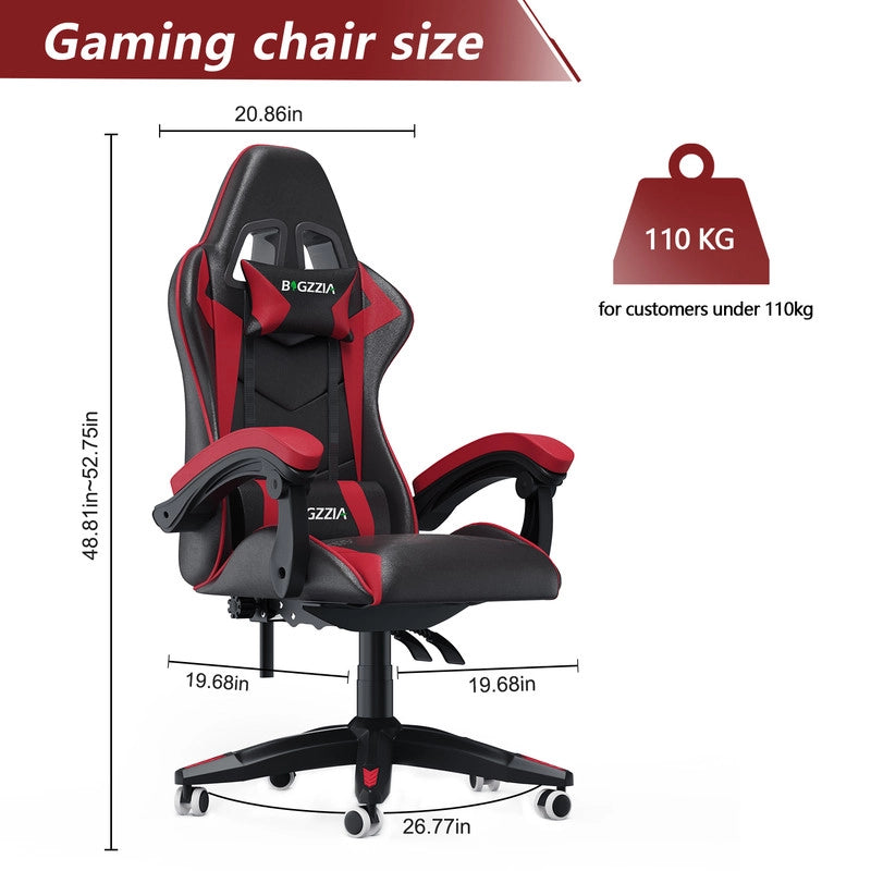 Sedia da gioco,  Sedia da gioco ergonomica, altezza regolabile, schienale reclinabile, braccioli e poggiatesta, nero e rosso