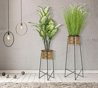 Porta Vasi Coppia Exy Ø37x76-27x51 cm in Ferro Oro e Nero