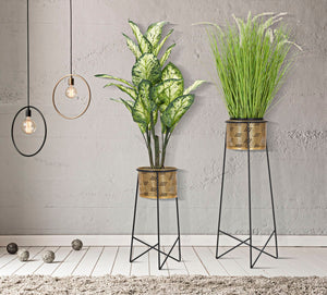 Porta Vasi Coppia Exy Ø37x76-27x51 cm in Ferro Oro e Nero