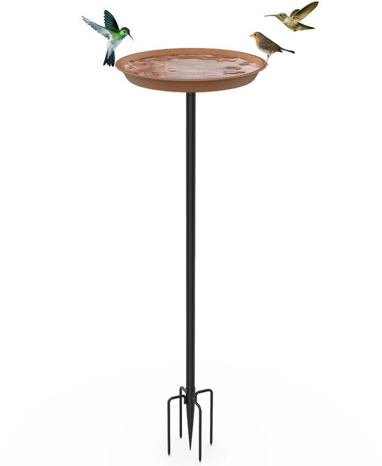 Vogelbaino in metallo con fori φ 30 x 90 cm, Vogelbaino Spike Garden con regolazione di altezza della base Vogelbaino alimentatore per balcone esterno, marrone