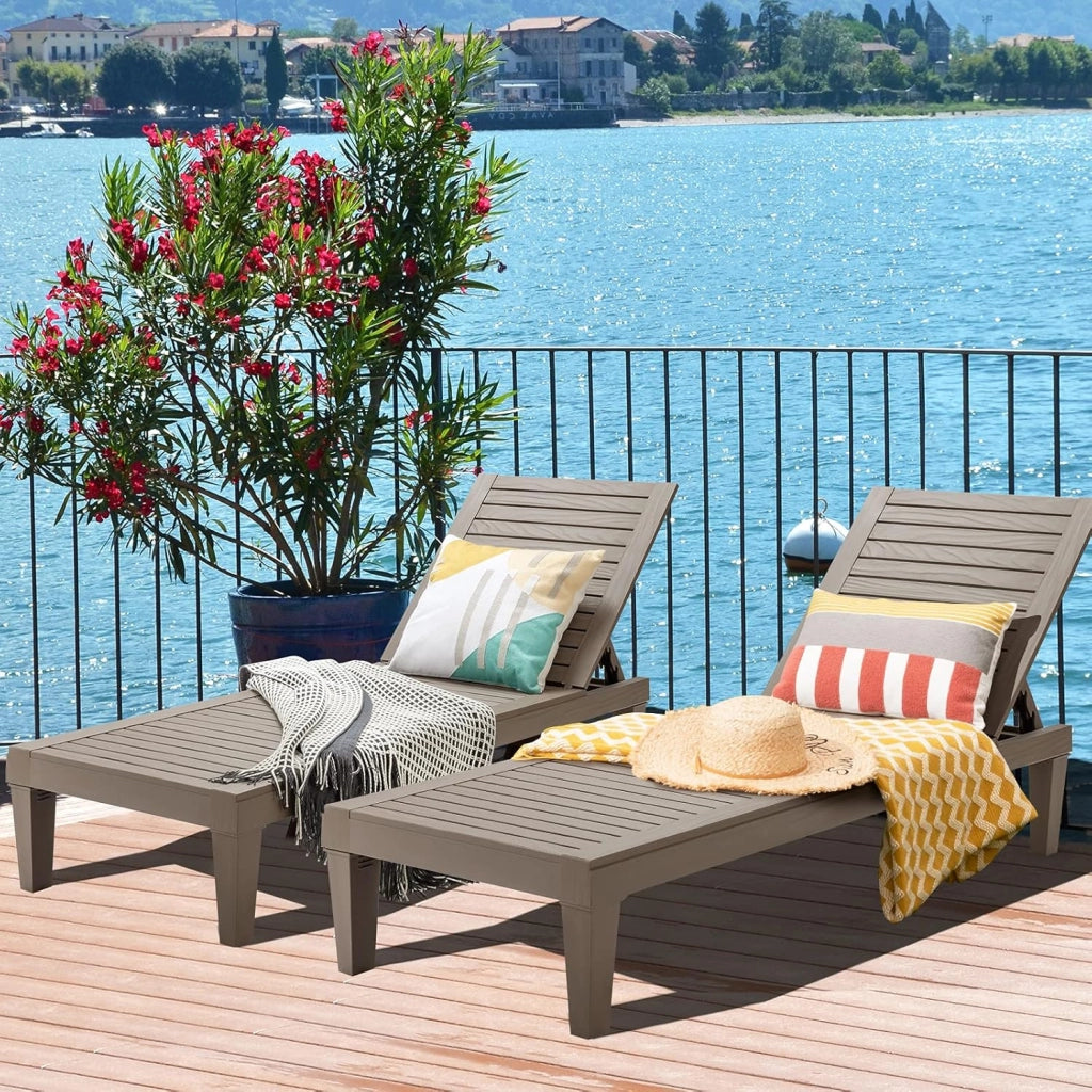 Lettino Prendisole da Giardino, Sdraio da Giardino Con Schienale Regolabile a 5 Livelli, Chaise Longue Impermeabili da Esterno, per Spiaggia Piscina Giardino, Portata 180 kg (2, Marrone)