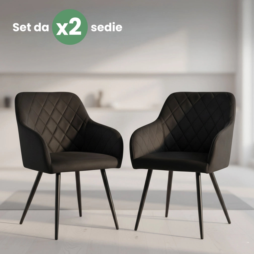 Set di 2 Sedie in velluto con cuciture a rombi VELTO Nero gambe nere