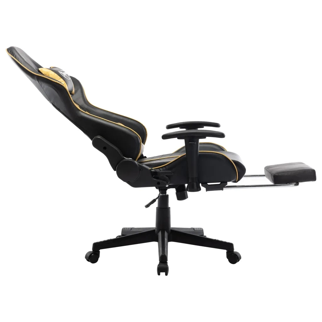 Sedia da Gaming | Sedia da e-sports con Poggiapiedi Nera e Oro in Similpelle
