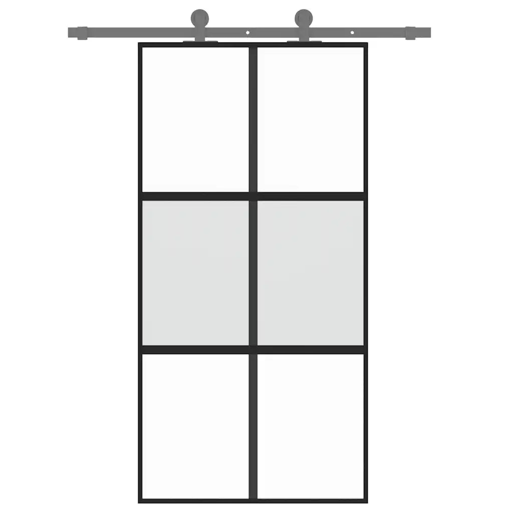 Porta Scorrevole Nera 102,5x205 cm Vetro Temperato e Alluminio 155212