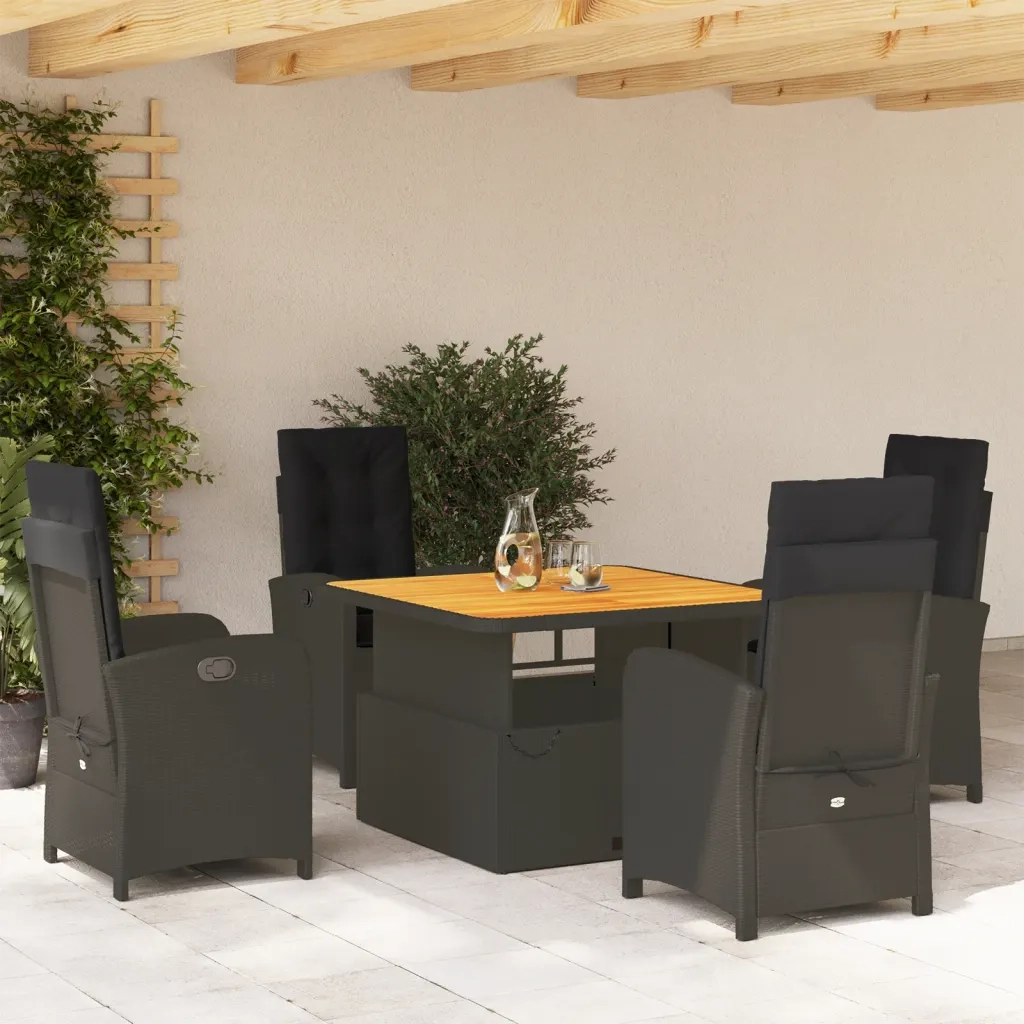 Set da Pranzo da Giardino 5 pz Nero con Cuscini in Polyrattan 3277329