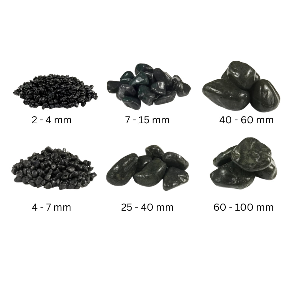 Ciottoli nero ebano pietre naturali decorativi giardini aiuole vasi *** misura 40/60, formato 25 kg, confezione 1