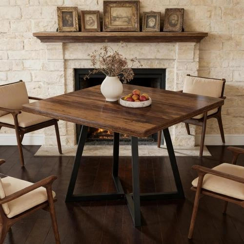 Tavolo quadrato industriale 80 cm in MDF e metallo, design vintage per cucina, sala da pranzo e home office
