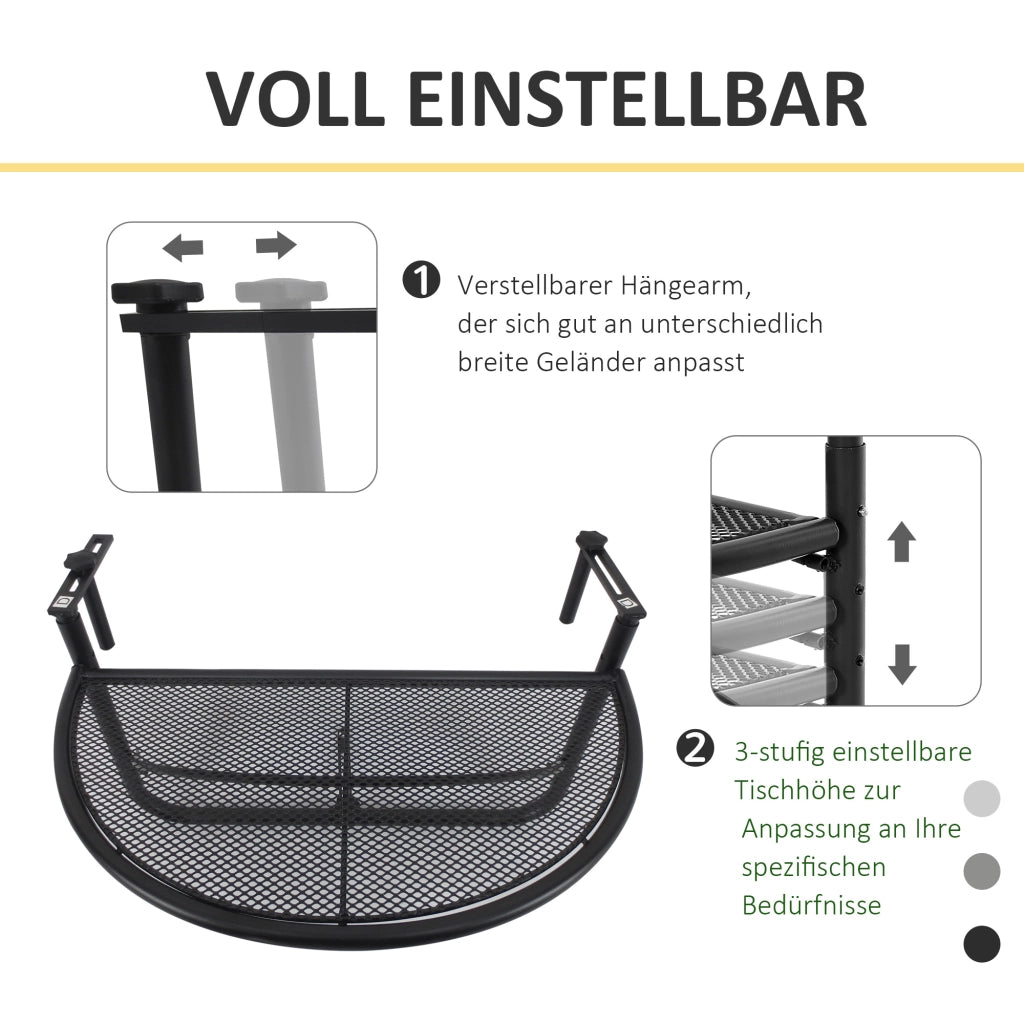 Tavolino da balcone appendibile regolabile in altezza semicerchio ¨C Minimal ¨C 30x60x50 cm metallo bianco