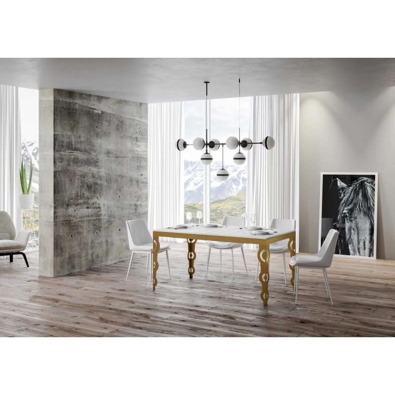 Tavolo allungabile 90x180/440 cm Karamay Evolution telaio Oro - Bianco Frassino