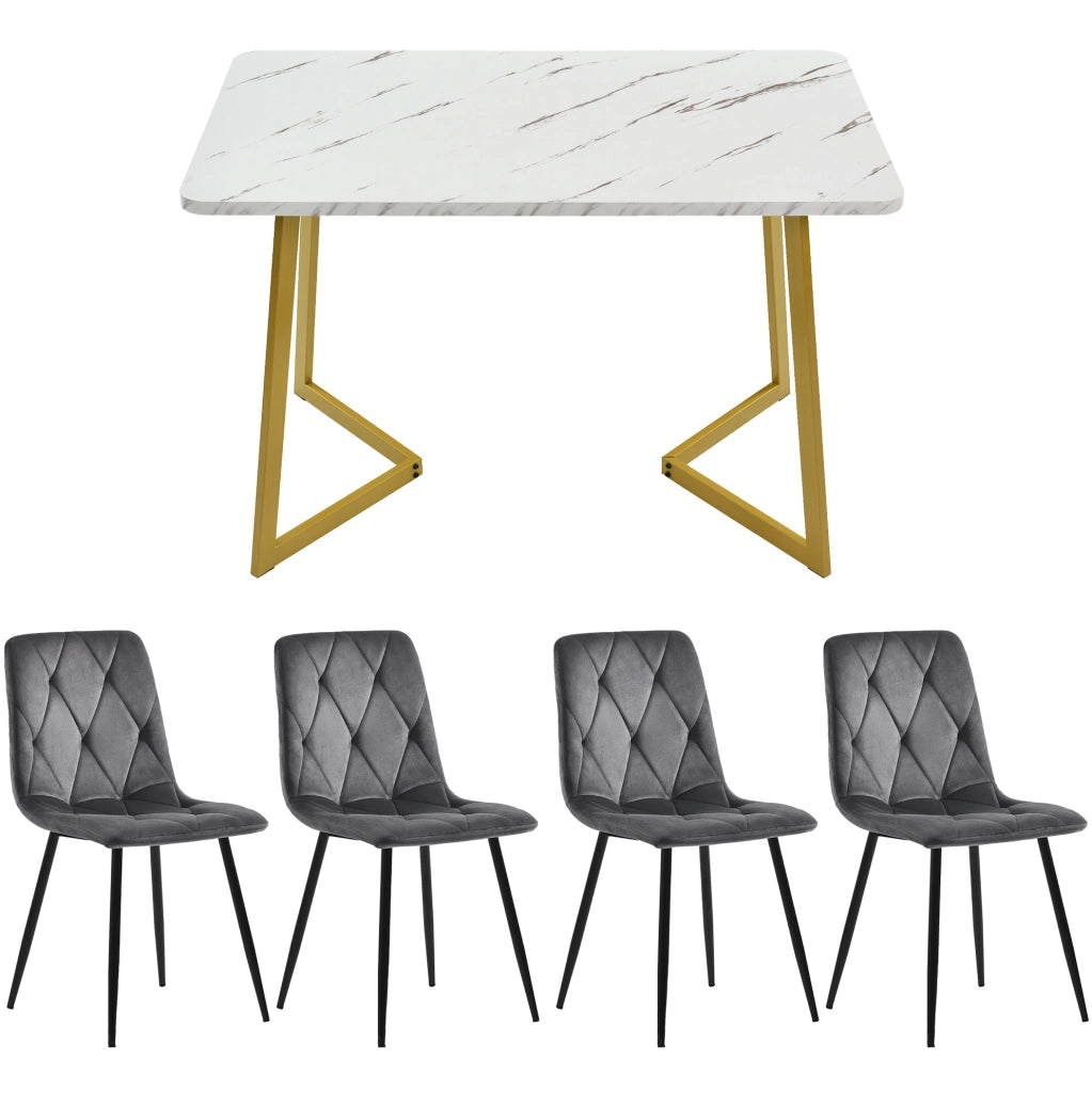 Set tavolo da pranzo 117x68 cm; 4 sedie; moderno; MDF; grigio