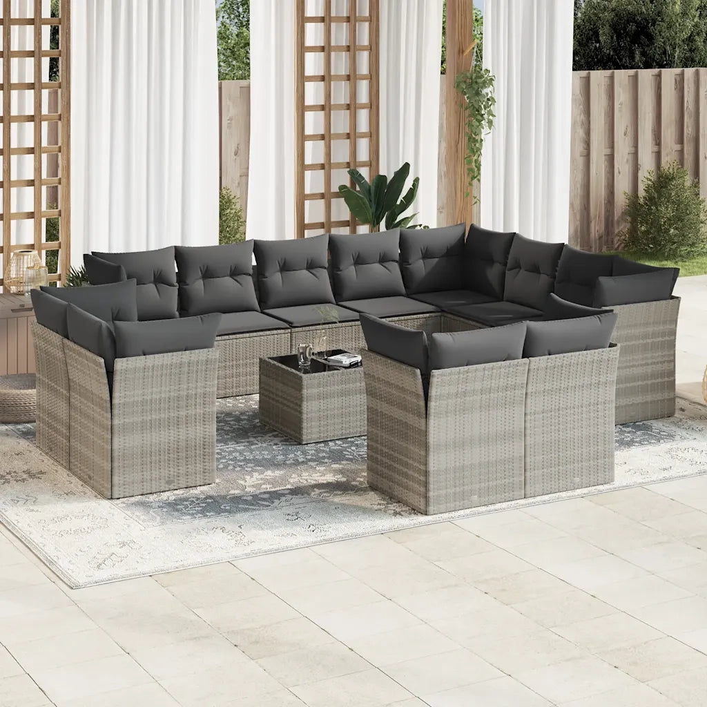 Set Divani Giardino 13 pz con Cuscini Grigio Chiaro Polyrattan 3218542