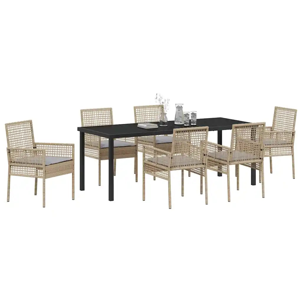Set da Pranzo per Giardino con cuscino 7 pcs Beige polyrattan 3379889