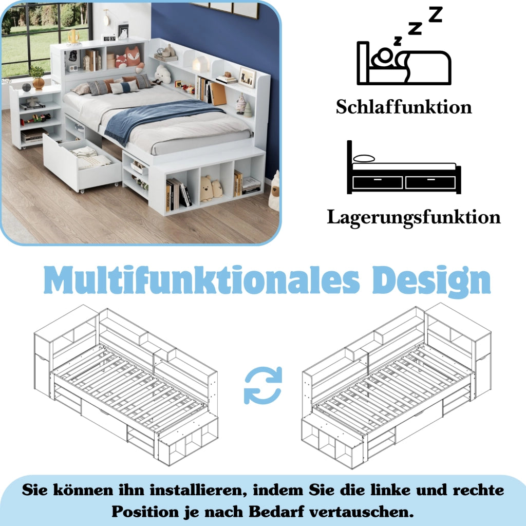 Letto singolo multifunzione in compensato 90x200 cm