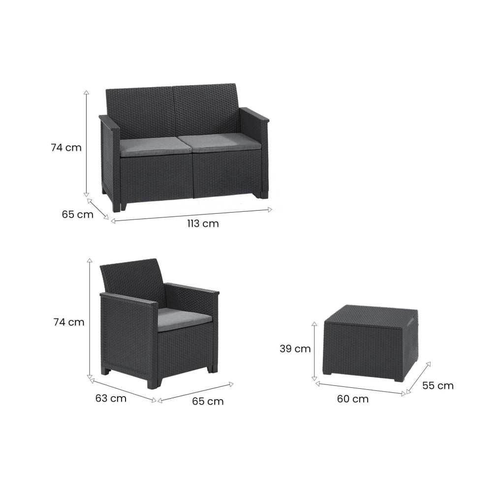 Set salotto da esterno Orillia, Salottino outdoor, Set da balcone o giardino, Composizione soggiorno per esterni, 113x65 h74 cm, Antracite