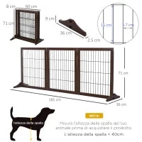 Cancelletto Pieghevole e Regolabile in Legno di Pino e Metallo con Base Stabile, per Cani e Cuccioli, 185x36x71cm