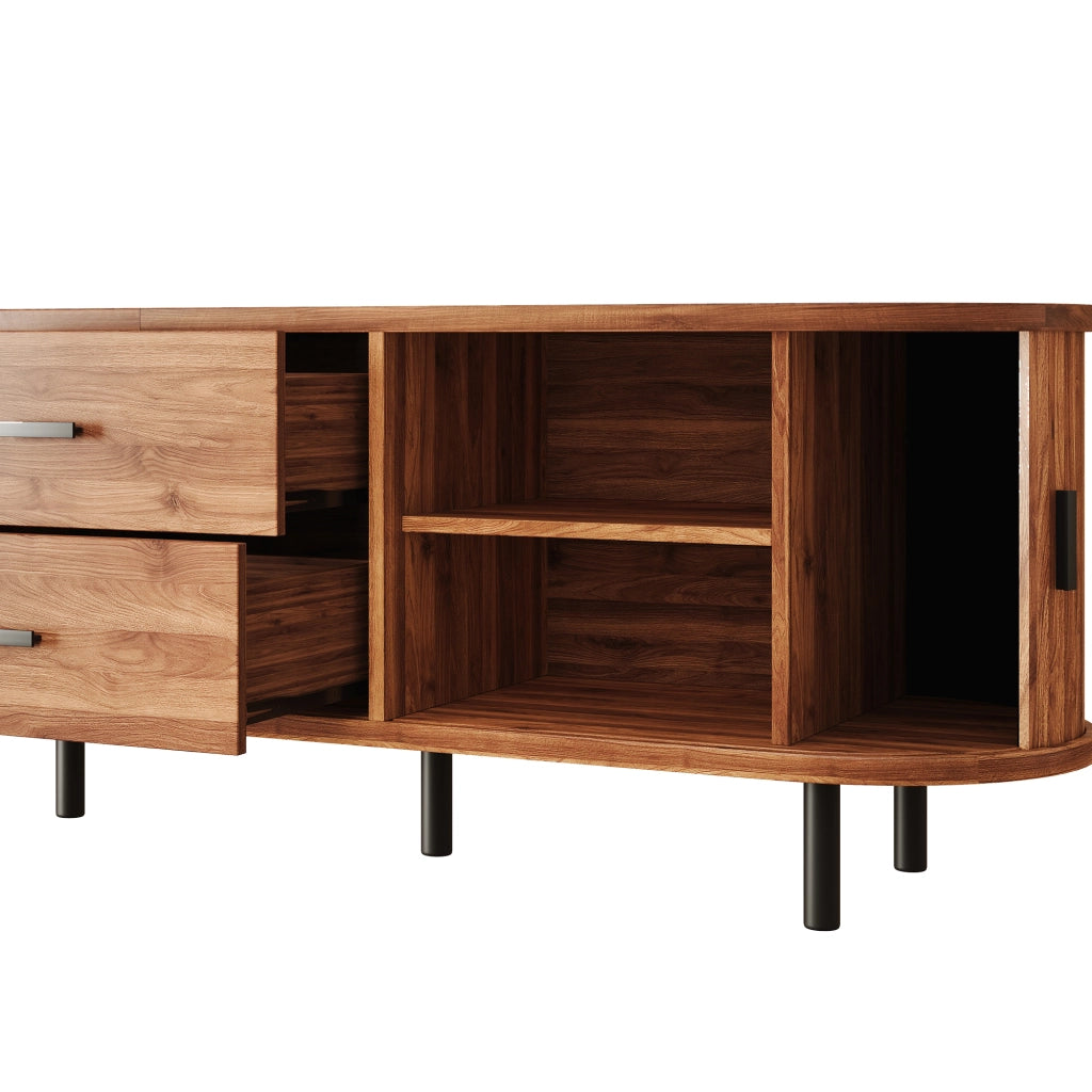 Mobile TV con 2 ante scorrevoli e 2 cassetti; per soggiorno; in MDF e PB; 160×40×55 cm; noce