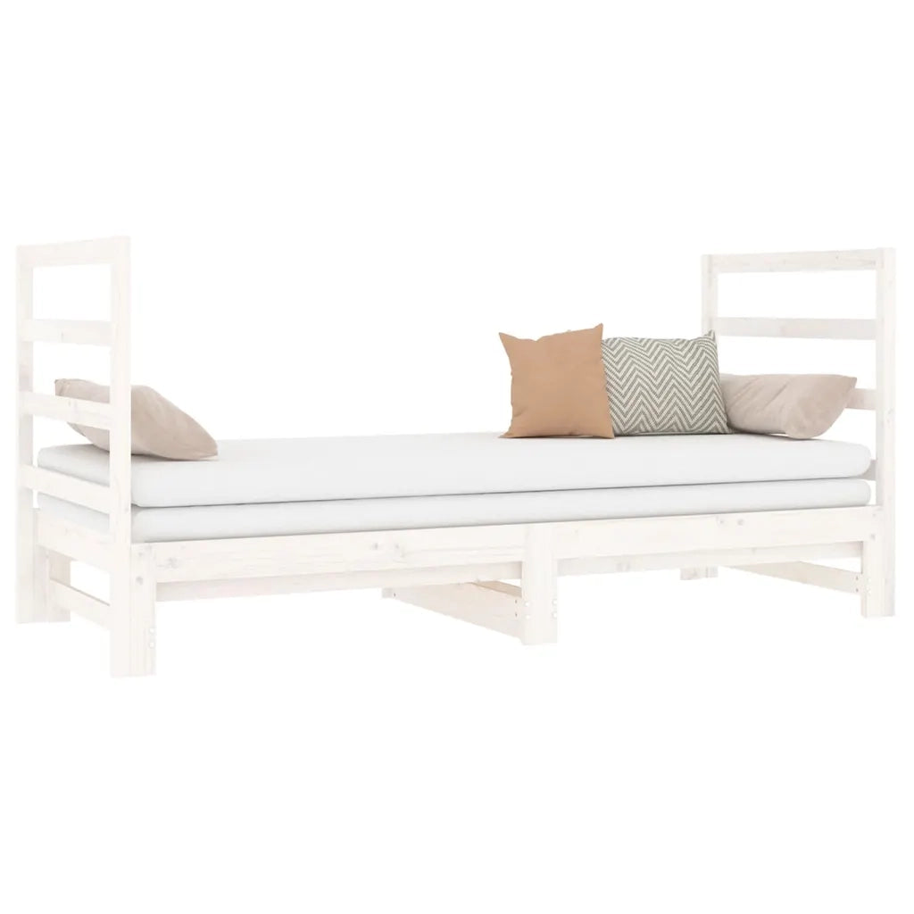 Letto da camera | Dormeuse Estraibile Bianca 2x(90x190) cm Legno Massello di Pino