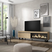 Mobile TV Soggiorno, 208x35x57cm, Per TV fino a 80", Camino elettrico XXL, Design industriale, colore Rovere RF3278