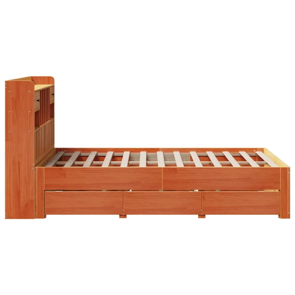 Letto Libreria senza Materasso Marrone Cera 135x190 cm in Pino