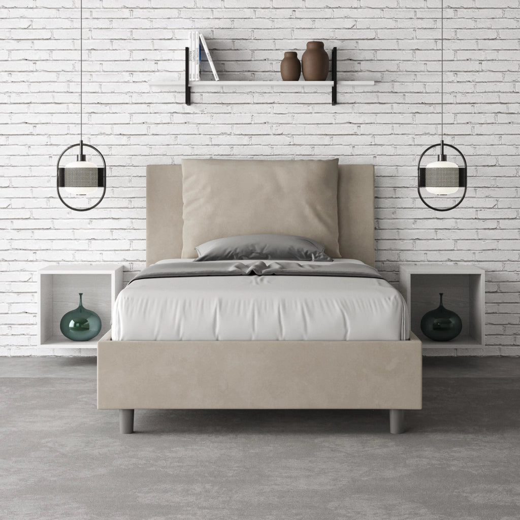 BS COM Letto una piazza e mezza con rete imbottito 120x200 microfibra sabbia