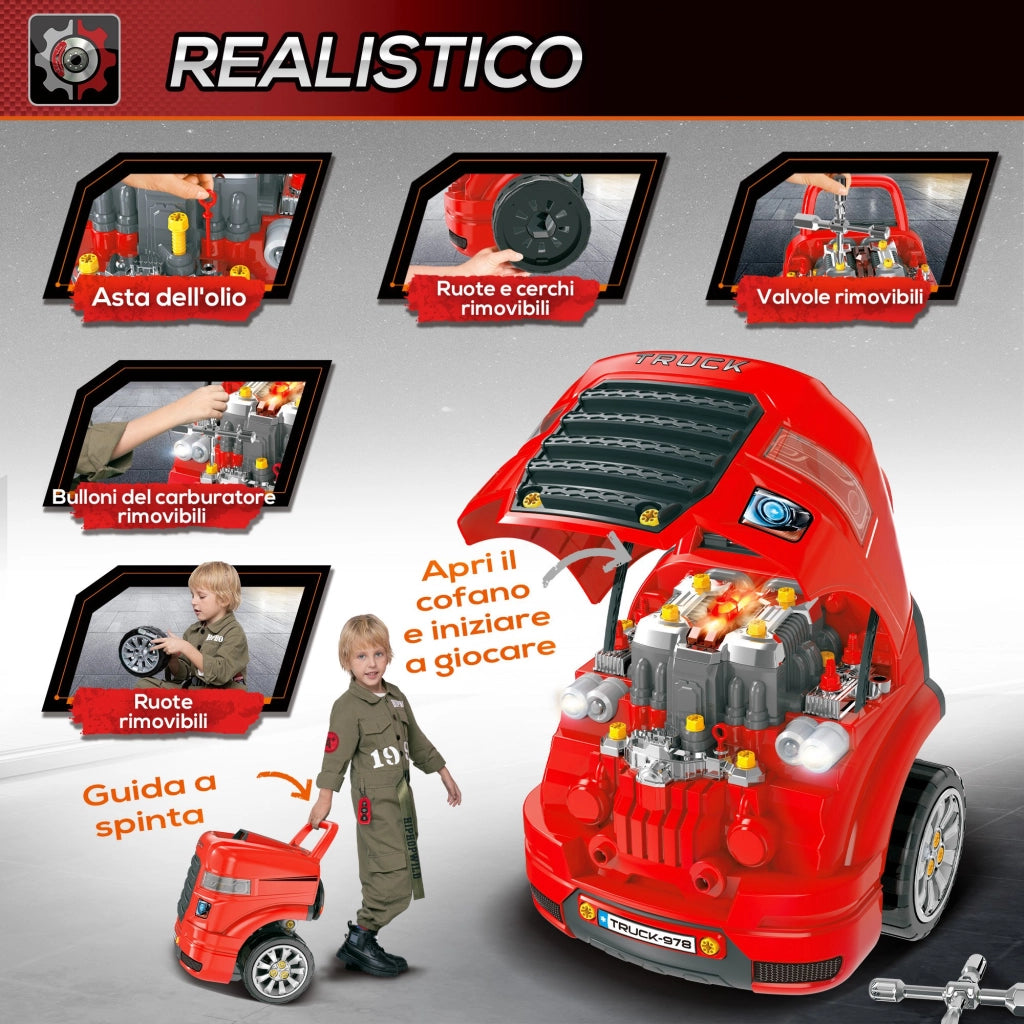 Casetta Camion Giocattolo con Accessori ¨C Zephmum ¨C Rosso 40x39x47cm