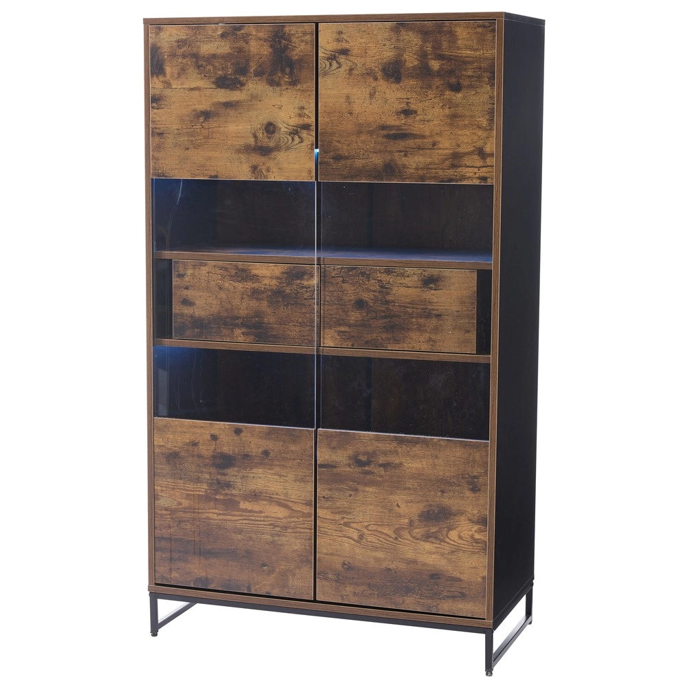 Vetrina con LED e Cassetti ¨C MINIMAL ¨C Nero/Legno, 80x40x138