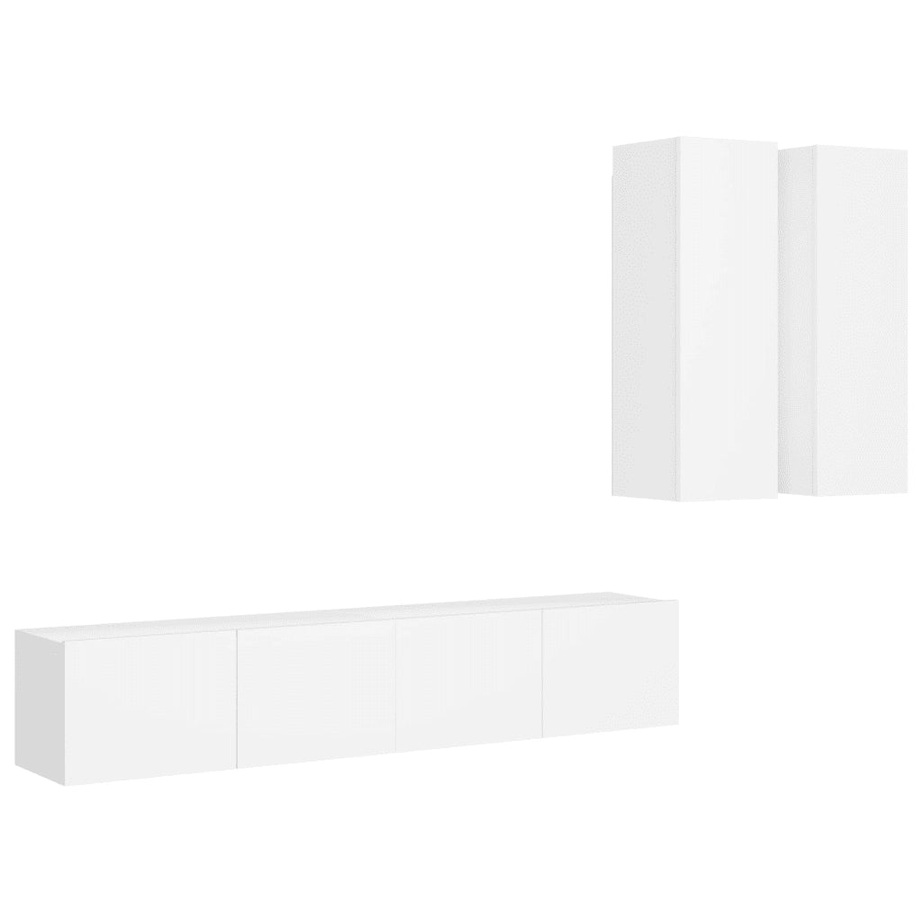 Set Mobili Porta TV 4 pz-Credenza per TV Bianco in Legno Multistrato 101825