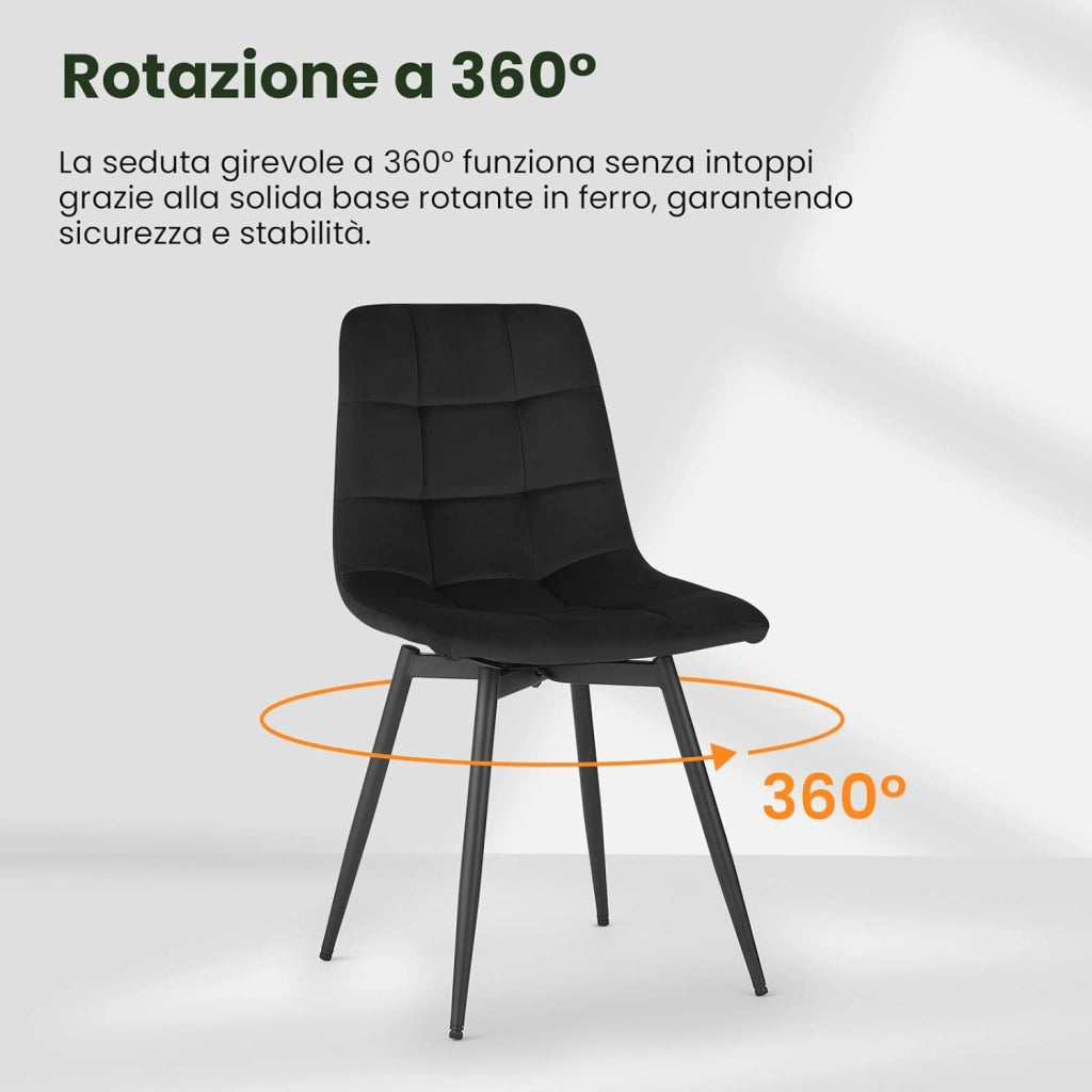 4x Sedie da Pranzo Girevoli, Sedie da Cucina in Velluto con Schienale e Gambe in Metallo, Stile Moderno, per Cucina, Sala da Pranzo, Camera da Letto e Soggiorno, Nero